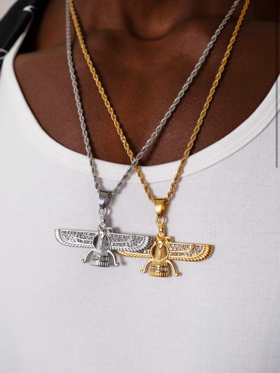 The Faravahar Necklace in Gold and Silver