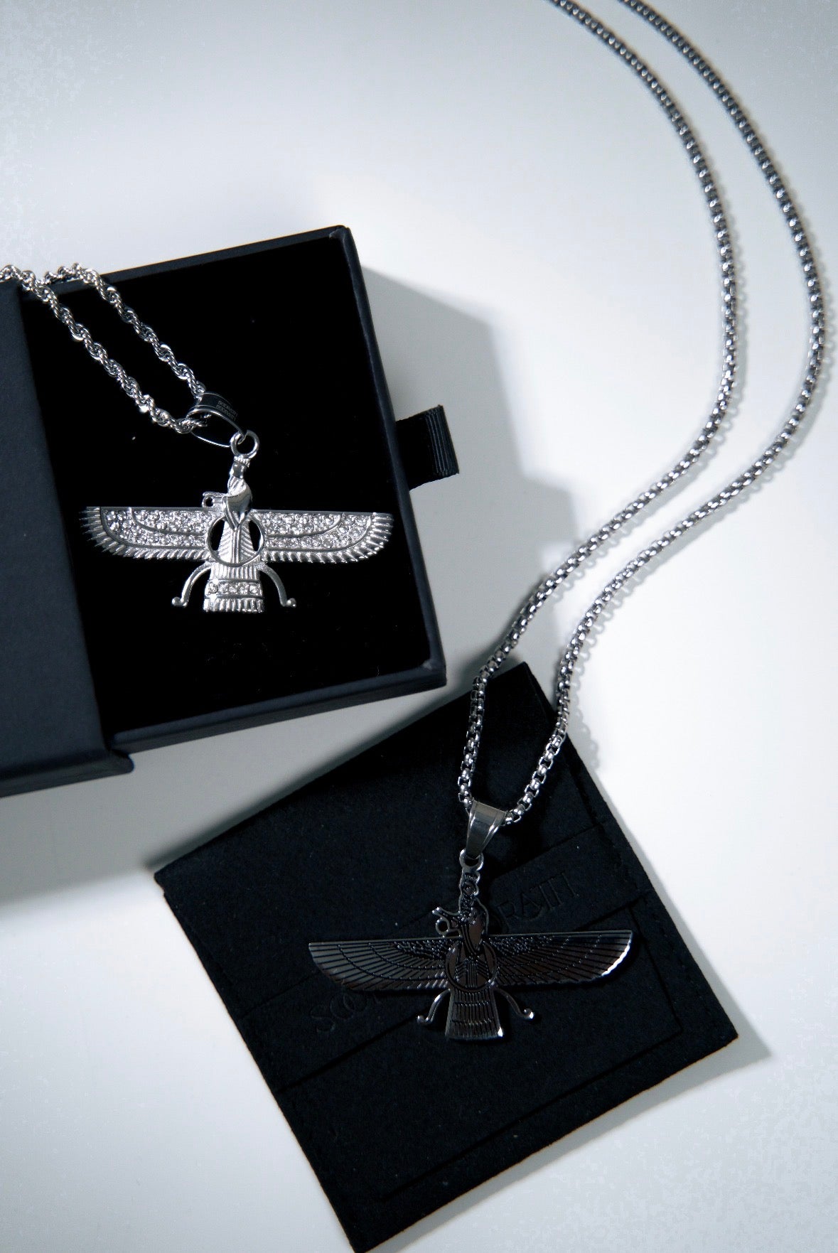 Faravahar Necklace in Silver plated and Silver rhinestones